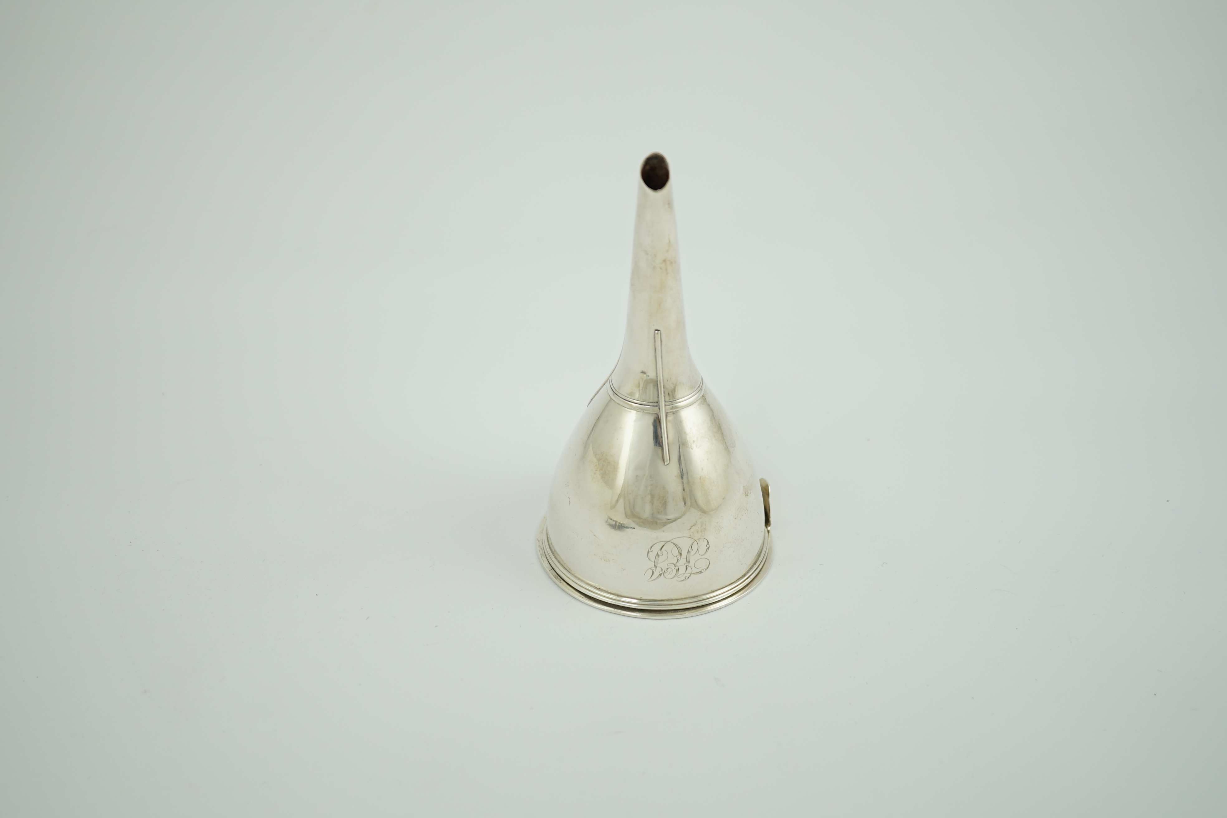 A George III silver wine funnel, with muslin ring, maker's mark rubbed